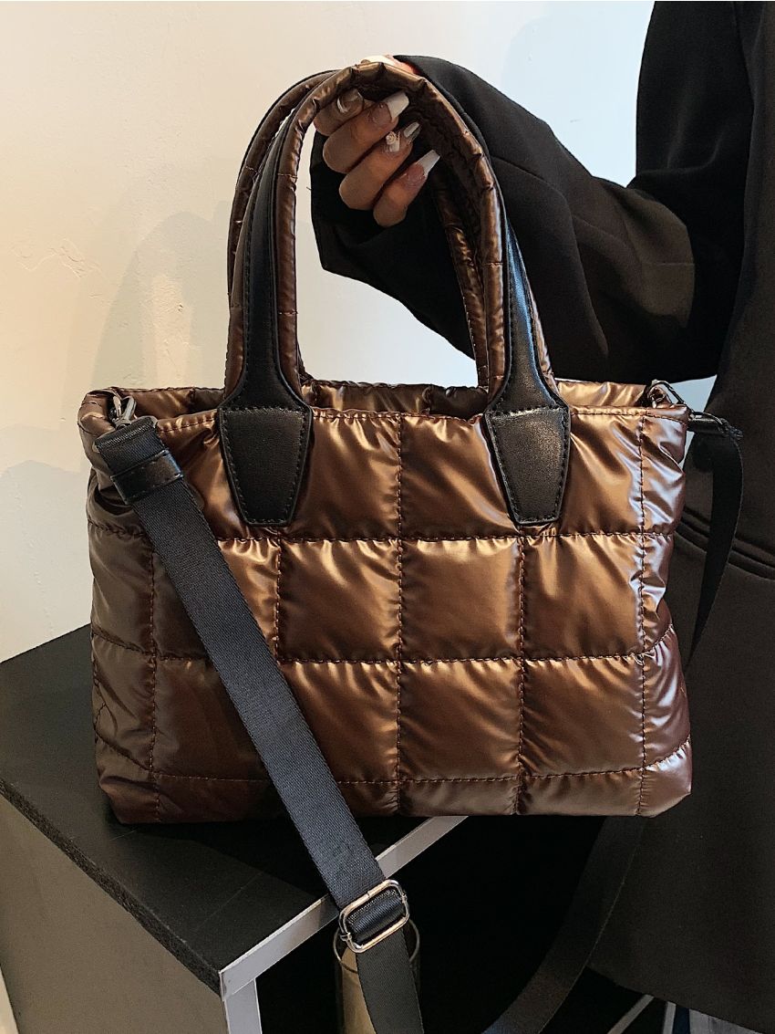 Metallic Quilted Double Handle Satchel Bag