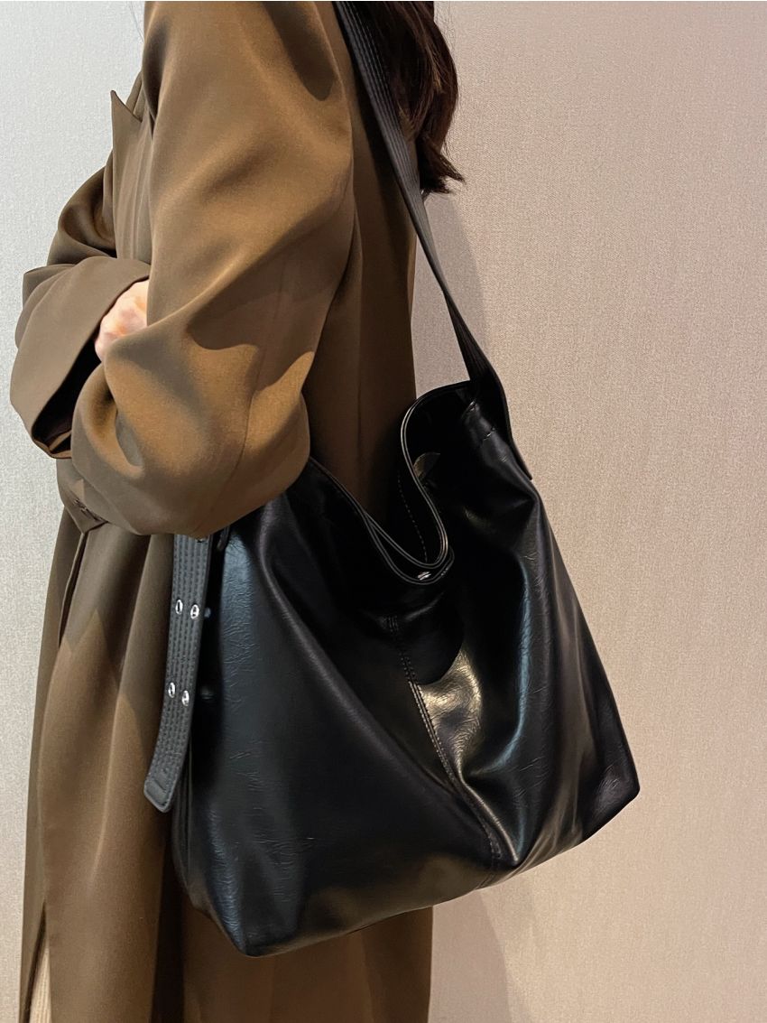 Snap Button Large Capacity Hobo Bag