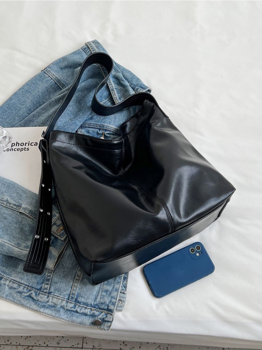 Snap Button Large Capacity Hobo Bag