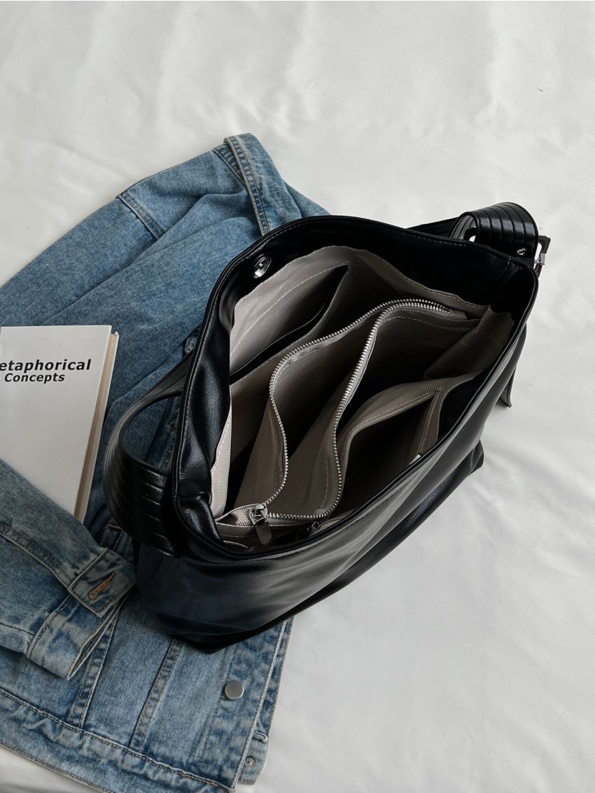 Snap Button Large Capacity Hobo Bag