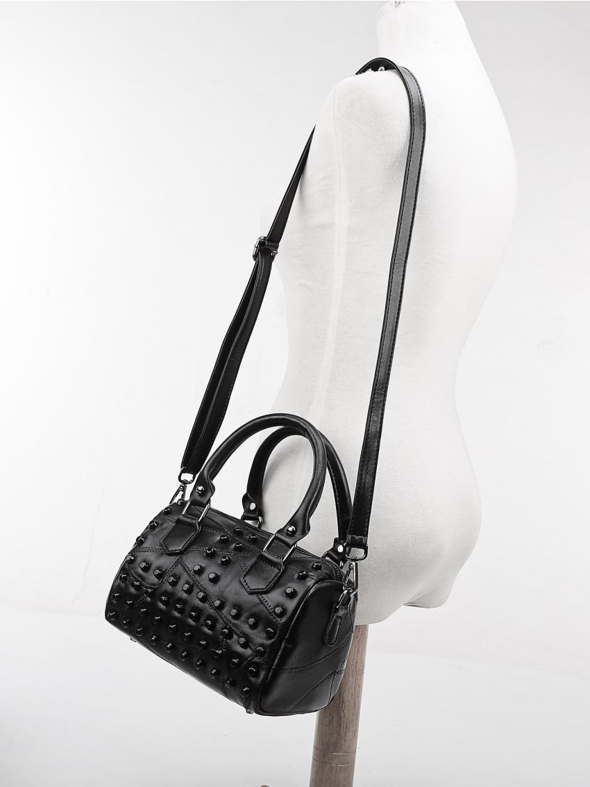 Studded Decor Double Handle Boston Bag