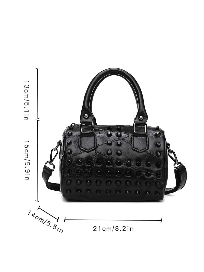 Studded Decor Double Handle Boston Bag