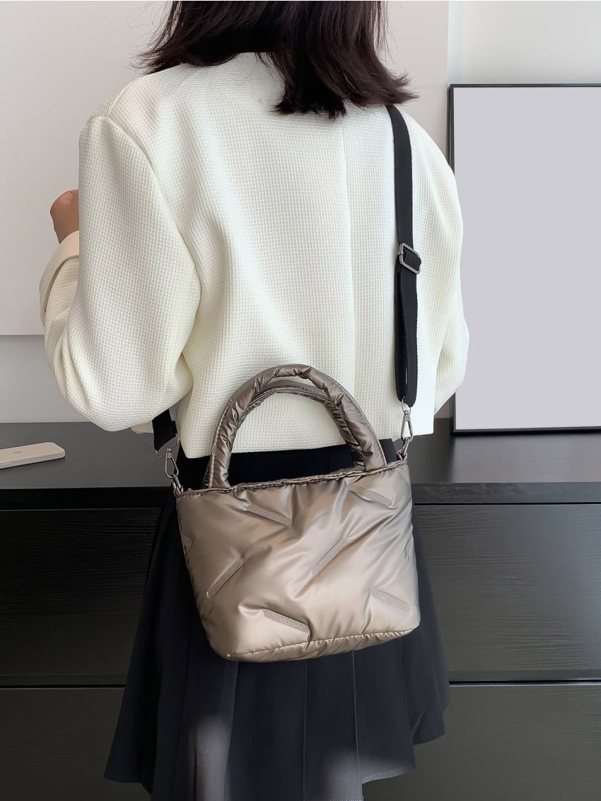 Quilted Detail Double Handle Square Bag