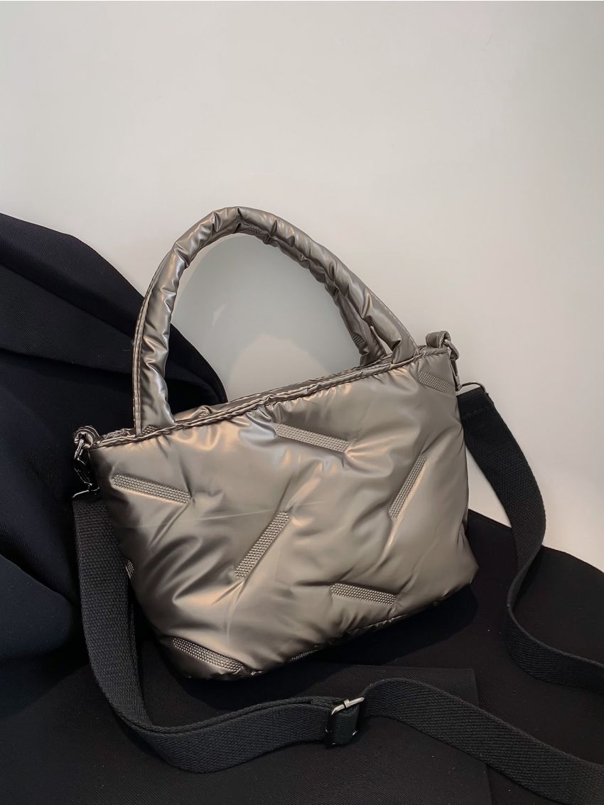 Quilted Detail Double Handle Square Bag