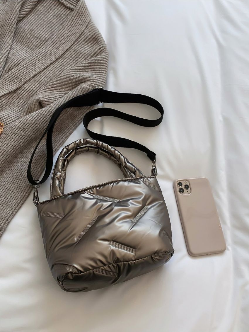 Quilted Detail Double Handle Square Bag