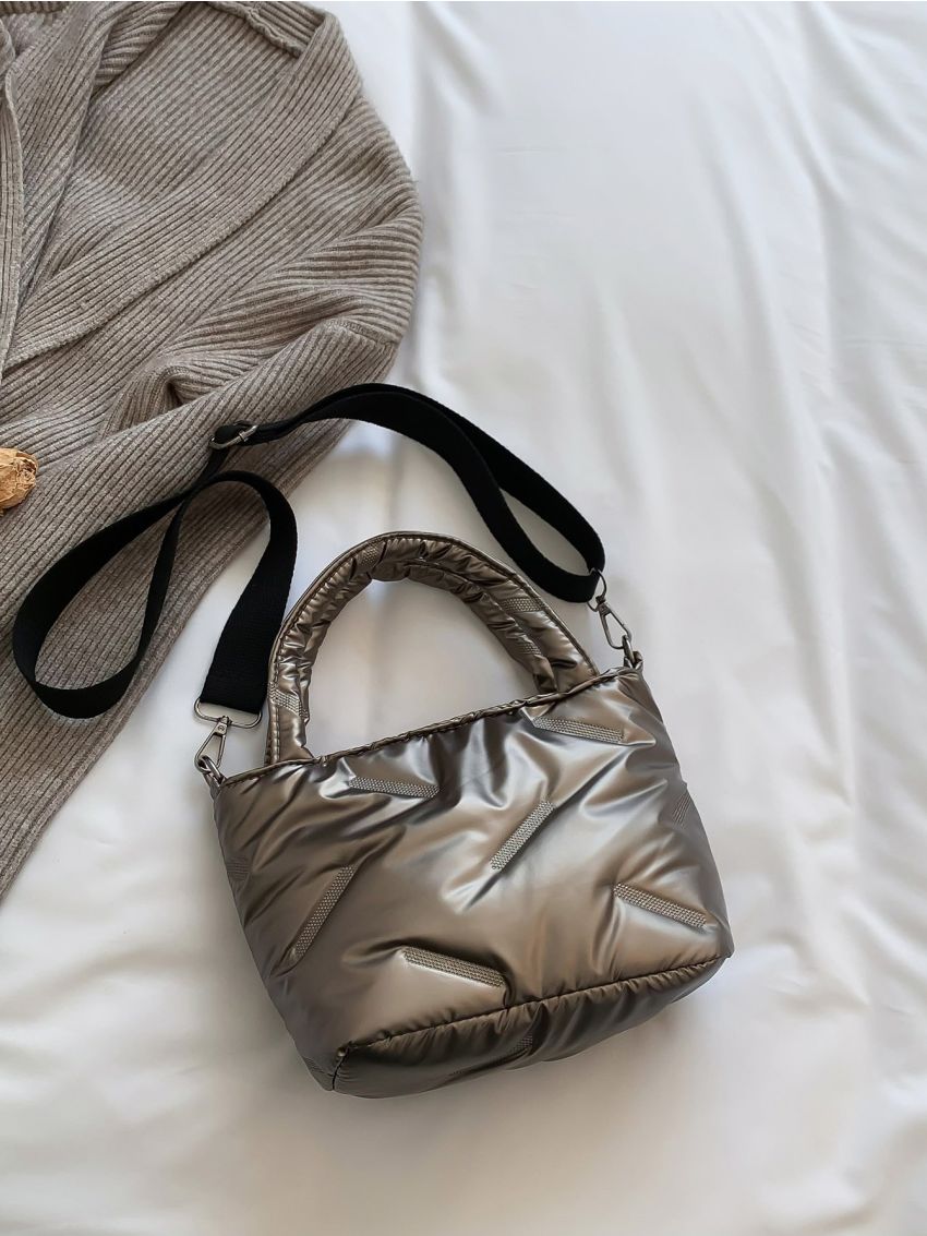 Quilted Detail Double Handle Square Bag