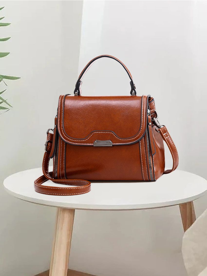 Stitch Detail Flap Square Bag