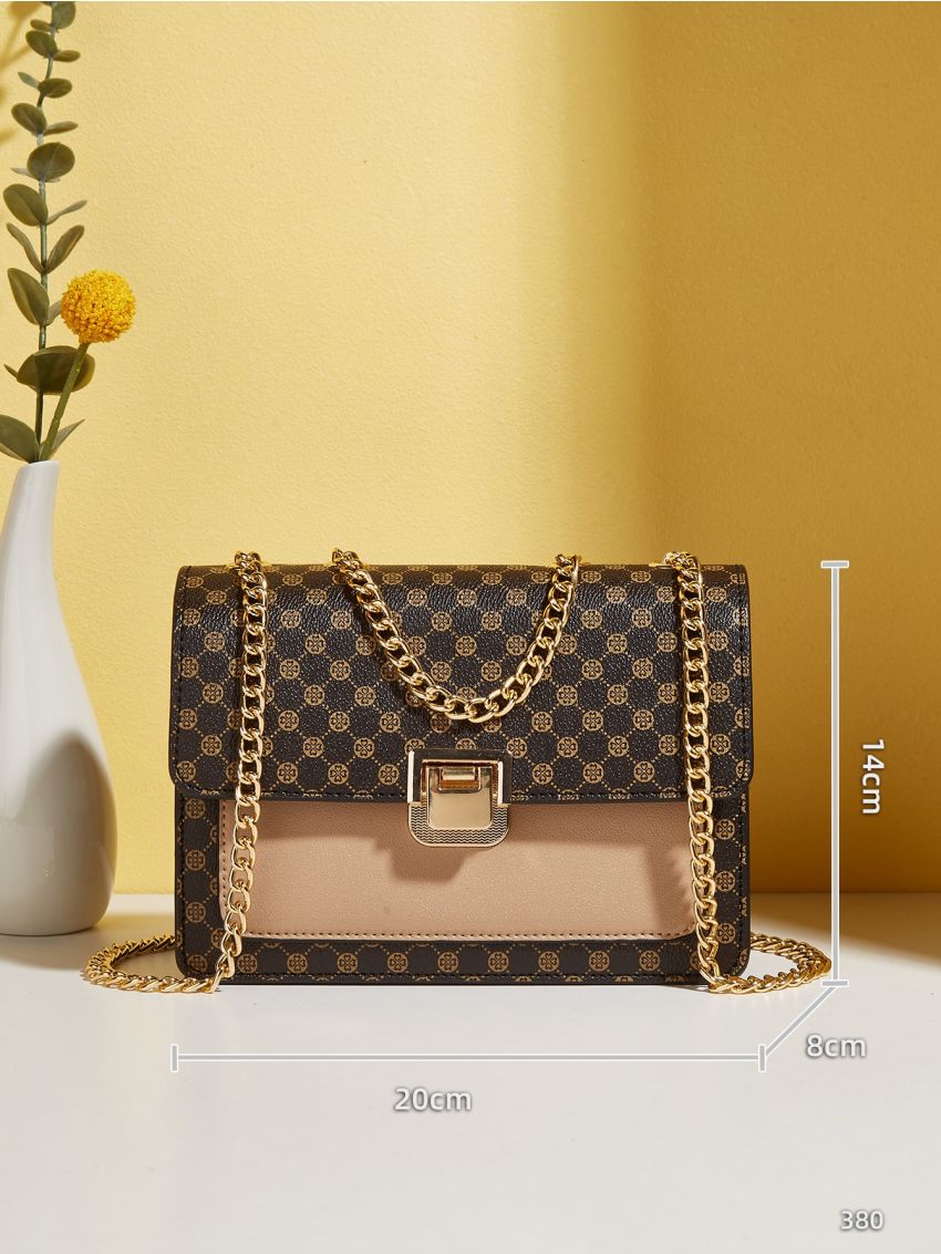 Mini Geometric Pattern Chain Flap Square Bag