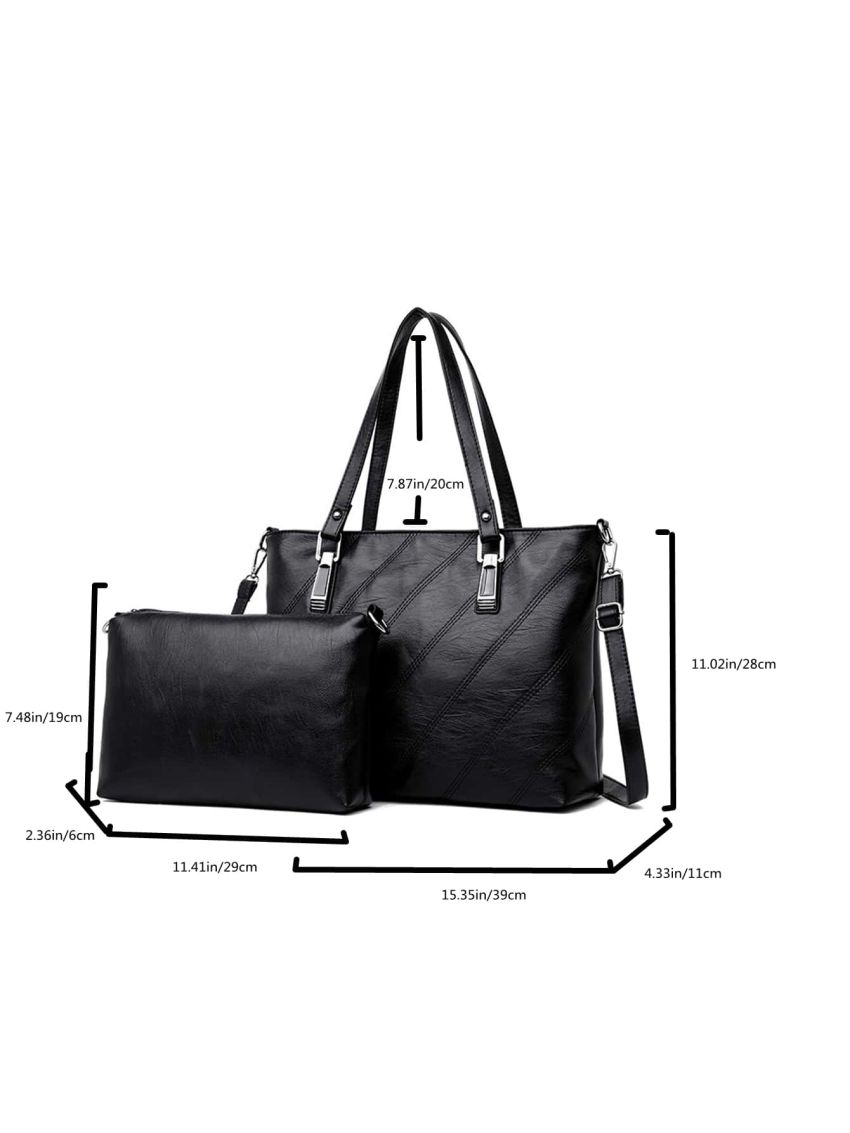 Stitch Detail Shoulder Tote Bag With Square Bag