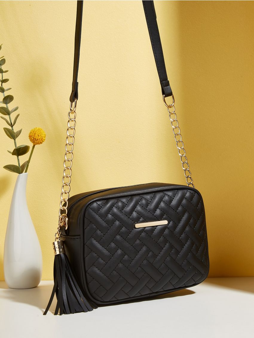 Mini Quilted Tassel Decor Square Bag