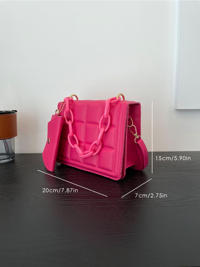 Mini Neon Pink Flap Square Bag With Coin Purse