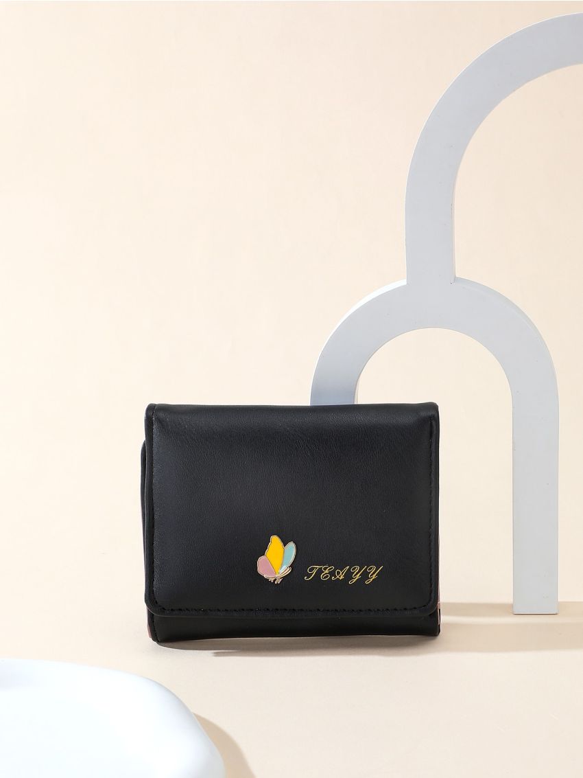 Letter Graphic Butterfly Decor Fold Over Small Wallet