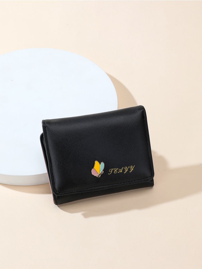 Letter Graphic Butterfly Decor Fold Over Small Wallet