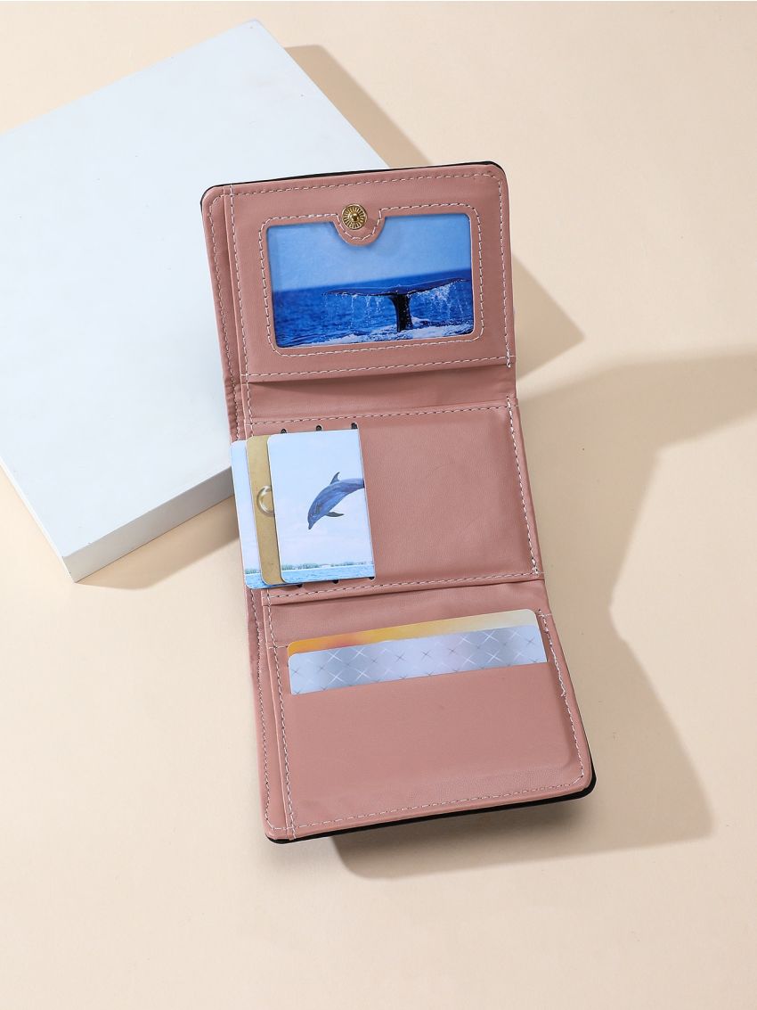 Letter Graphic Butterfly Decor Fold Over Small Wallet