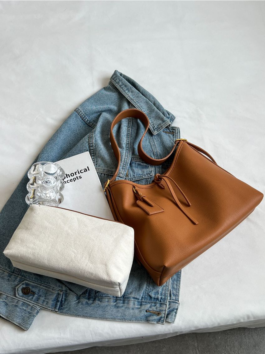 Litchi Embossed Bucket Bag With Inner Pouch