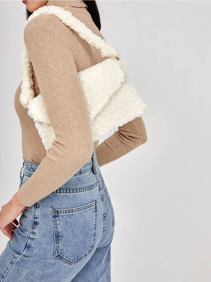 Minimalist Fluffy Flap Square Bag
