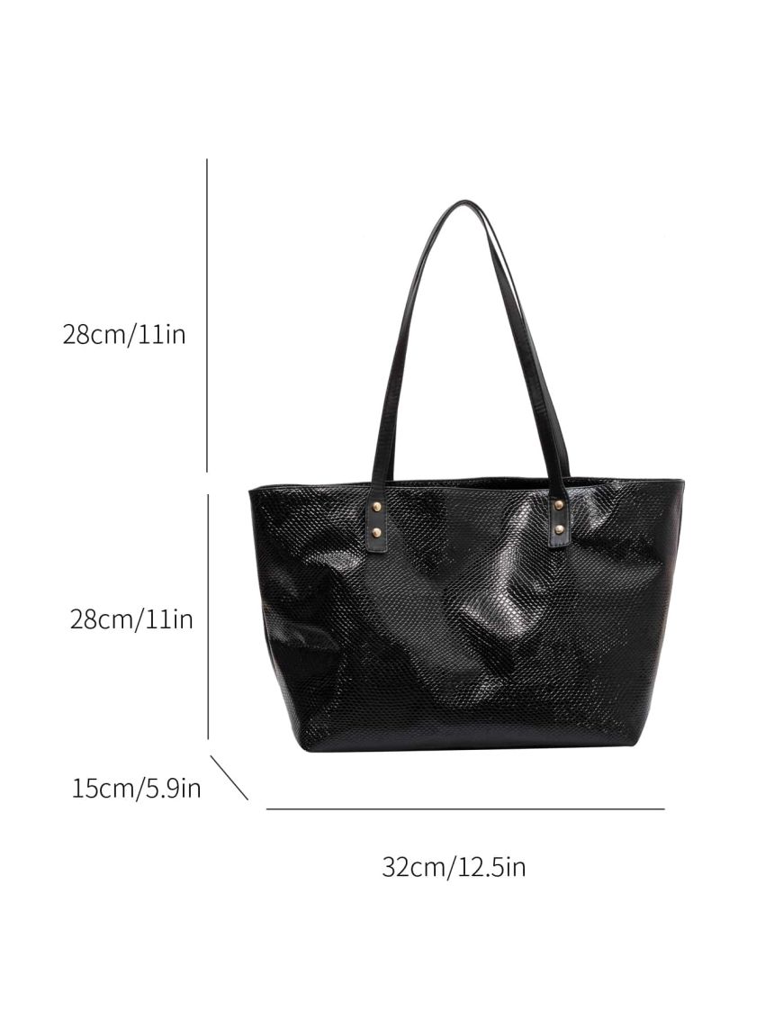 Snakeskin Embossed Shoulder Tote Bag