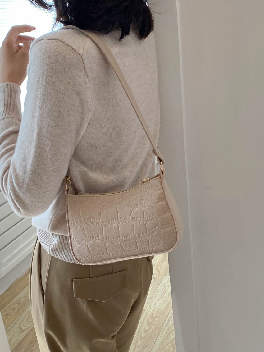 Mini Crocodile Embossed Chain Decor Felt Hobo Bag