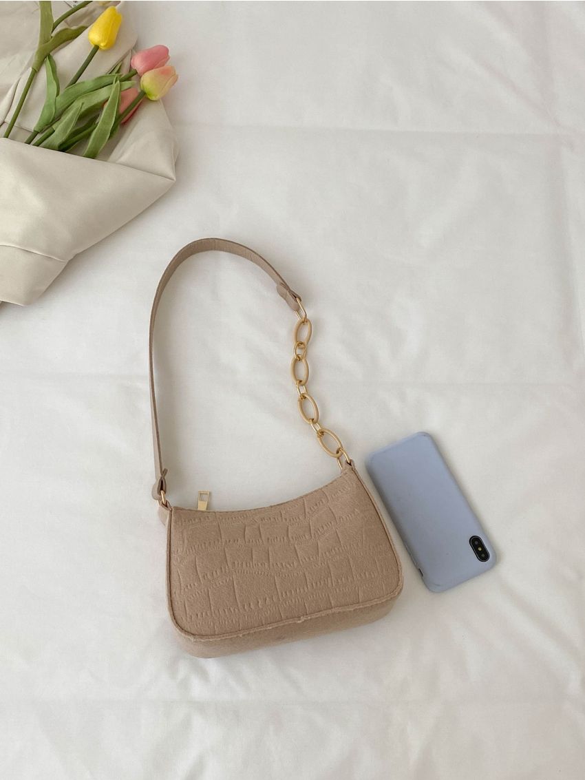 Mini Crocodile Embossed Chain Decor Felt Hobo Bag