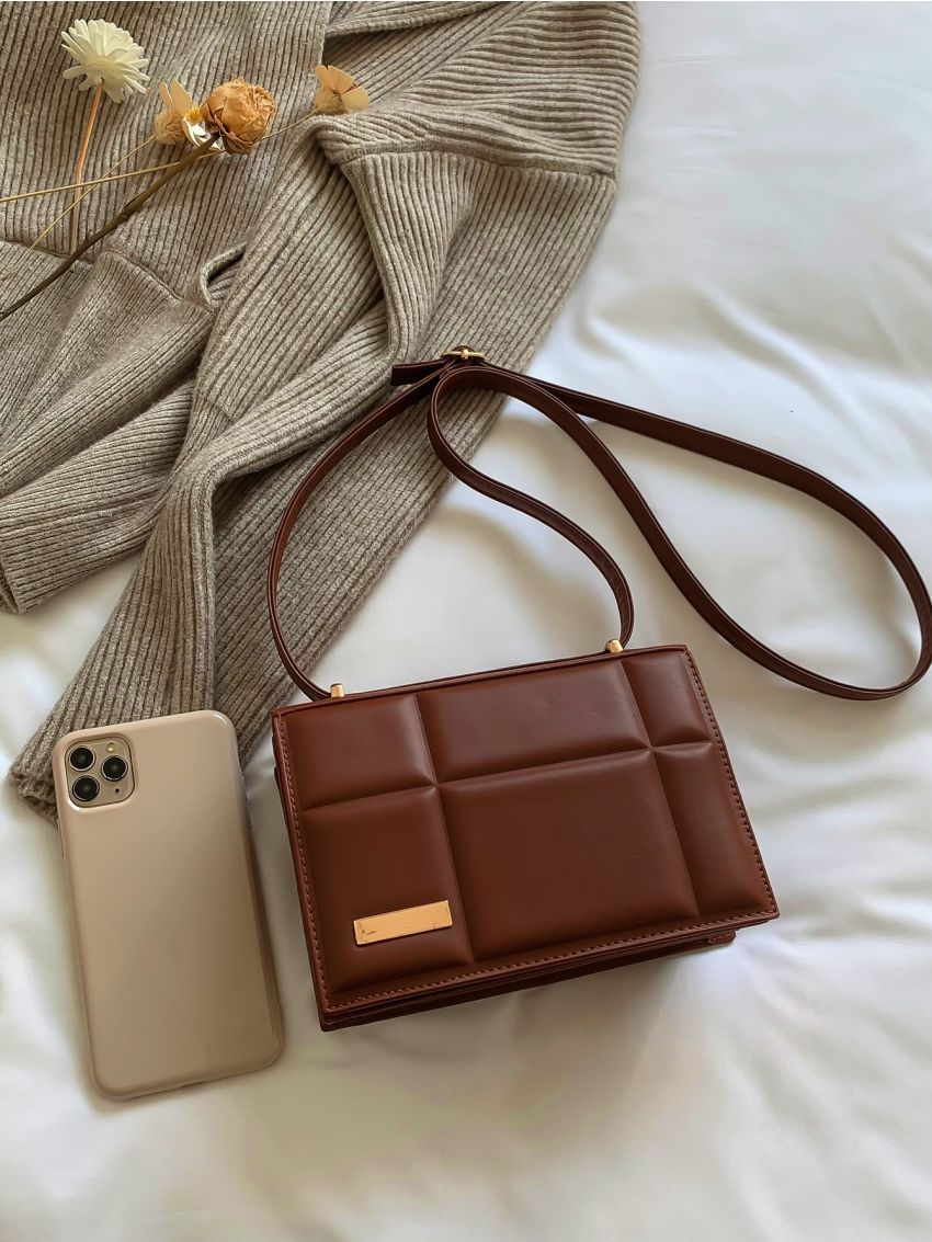 Mini Geometric Embossed Metal Decor Flap Square Bag