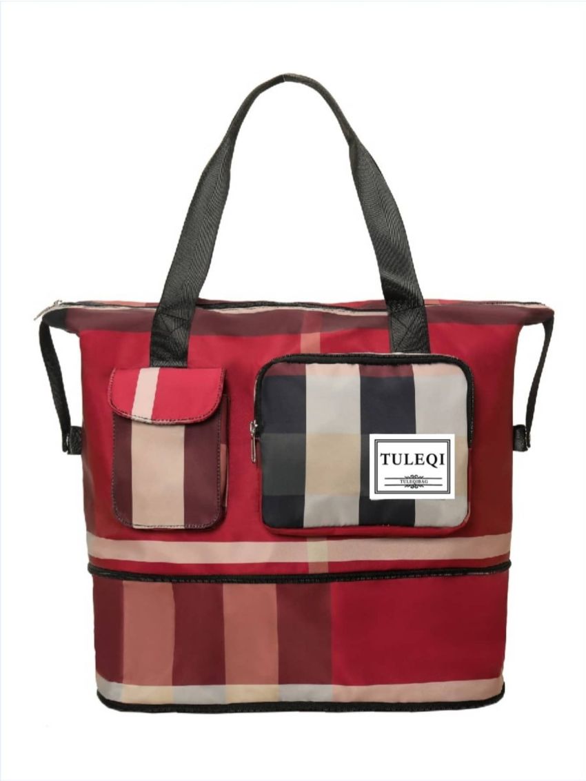 Letter Patch Decor Stripe Pattern Duffel Bag