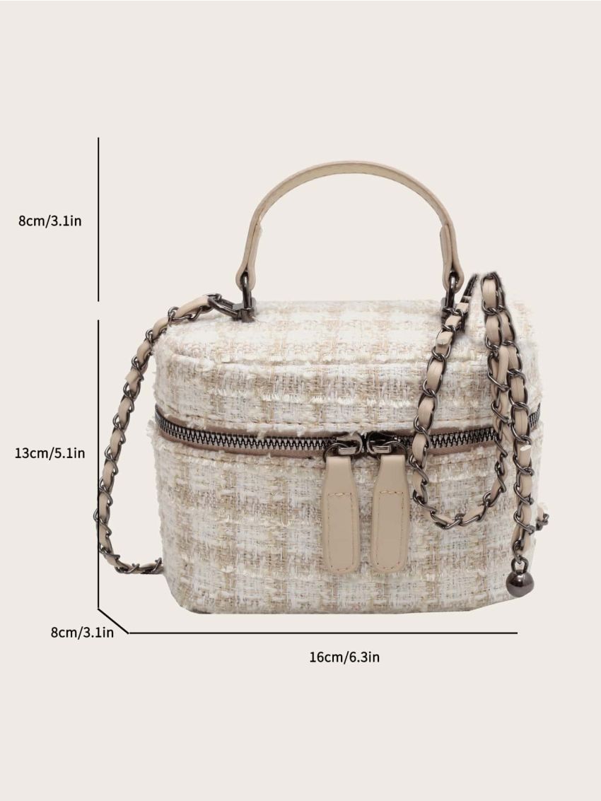 Mini Plaid Pattern Chain Tweed Bucket Bag