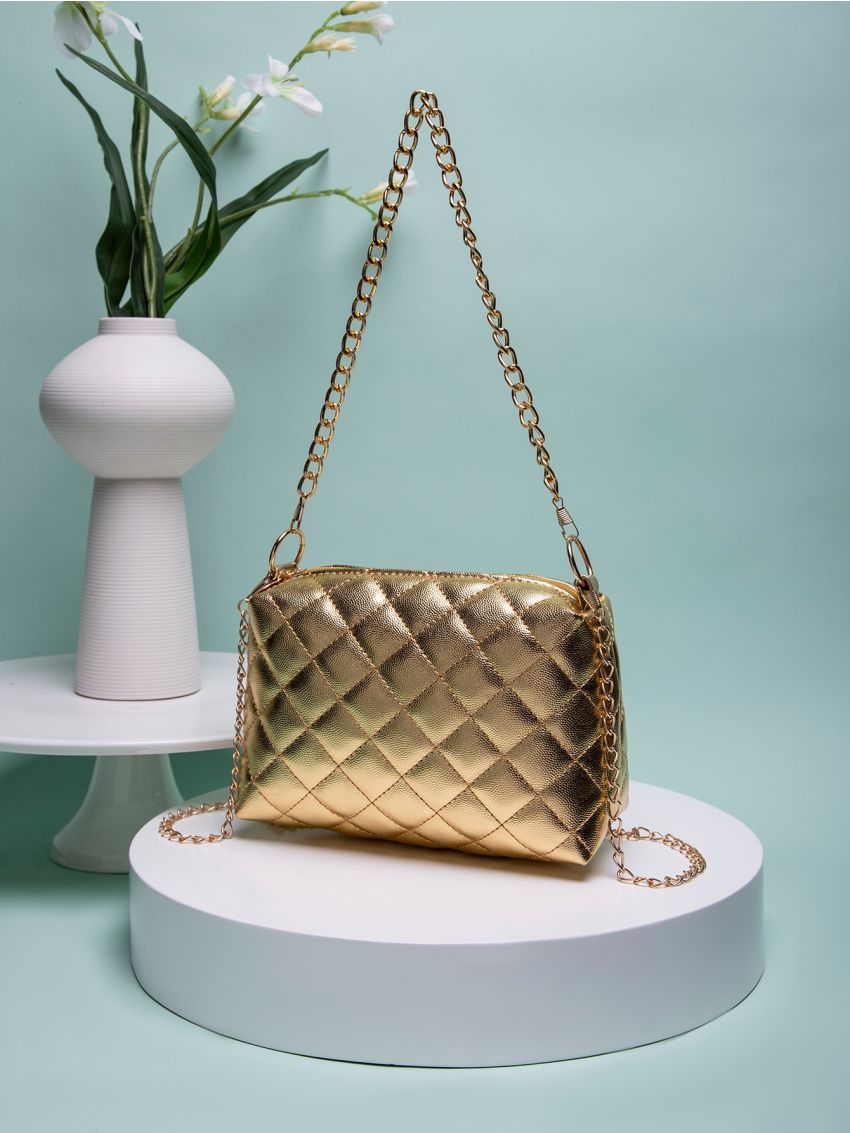 Mini Metallic Quilted Chain Square Bag