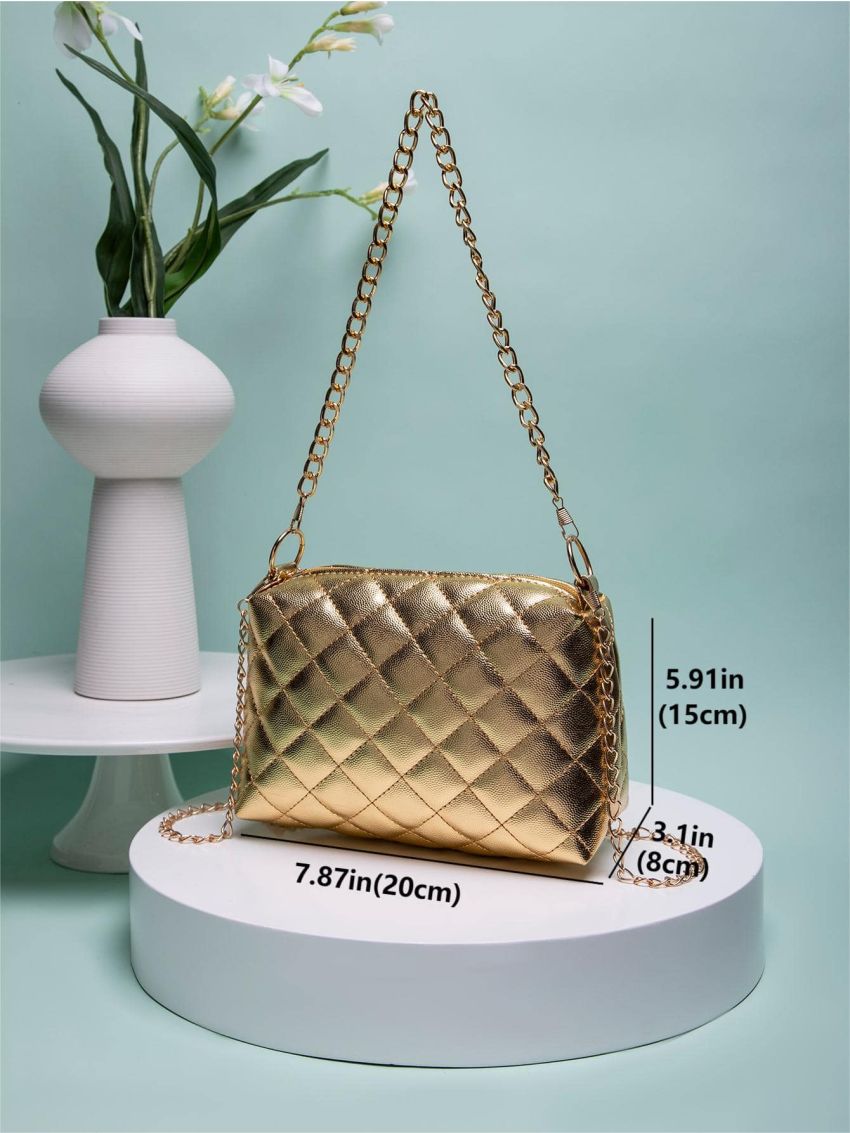 Mini Metallic Quilted Chain Square Bag