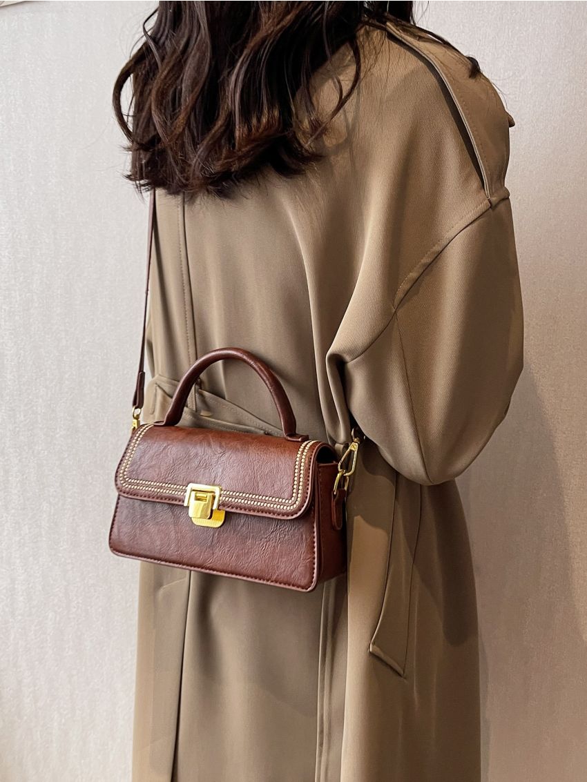 Embroidery Detail Flap Square Bag