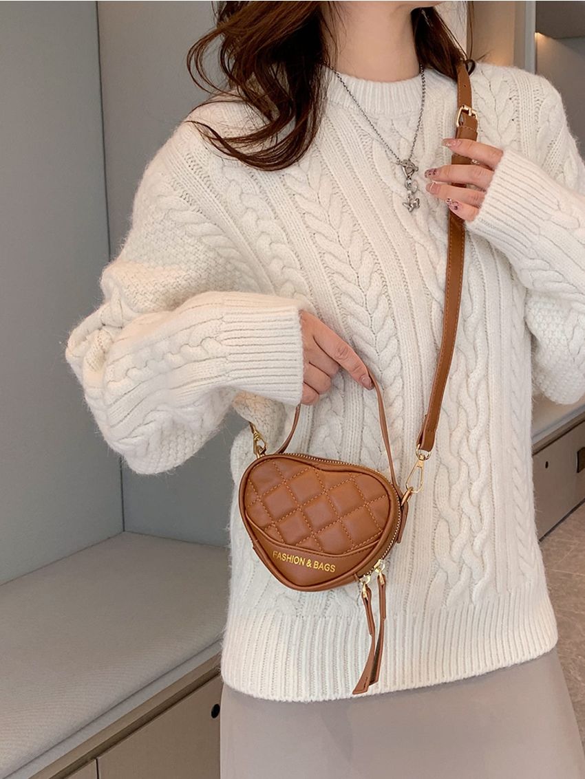 Mini Letter Graphic Quilted Heart Shaped Novelty Bag