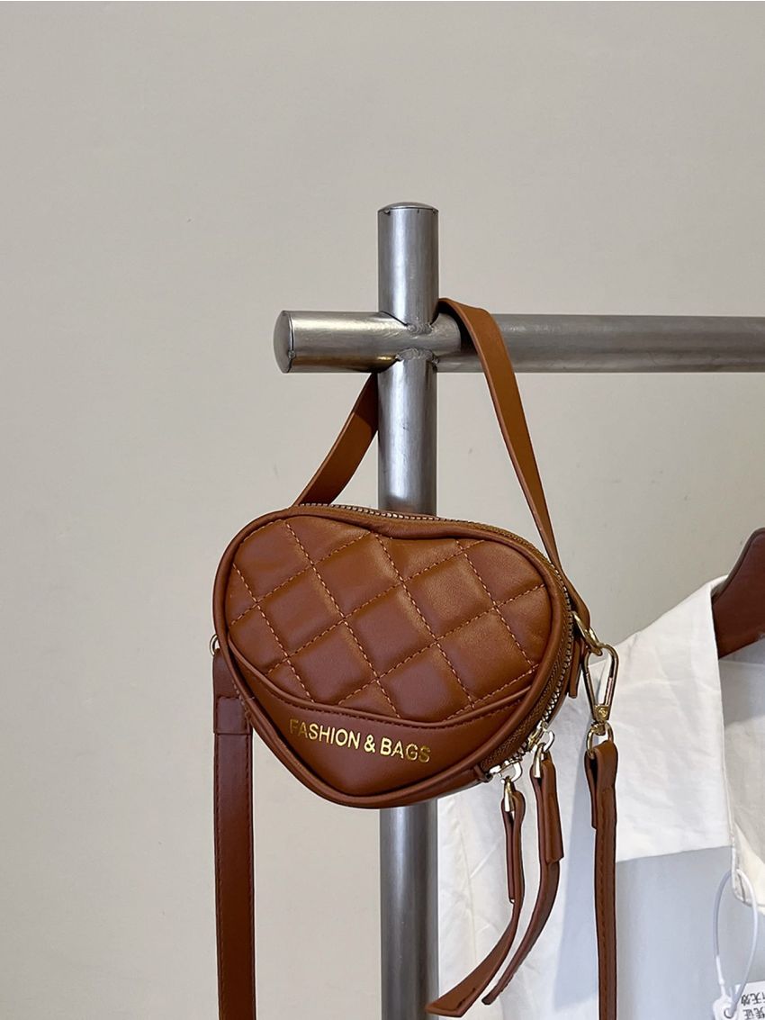 Mini Letter Graphic Quilted Heart Shaped Novelty Bag