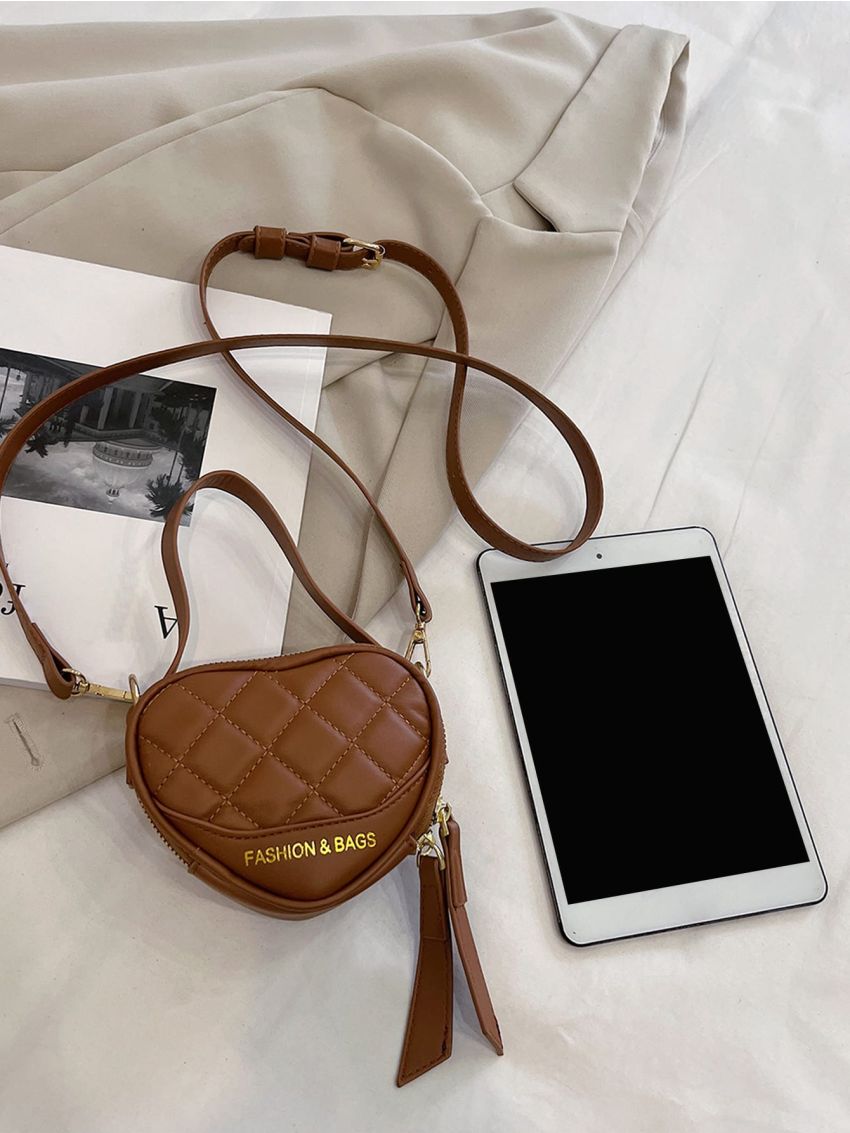 Mini Letter Graphic Quilted Heart Shaped Novelty Bag