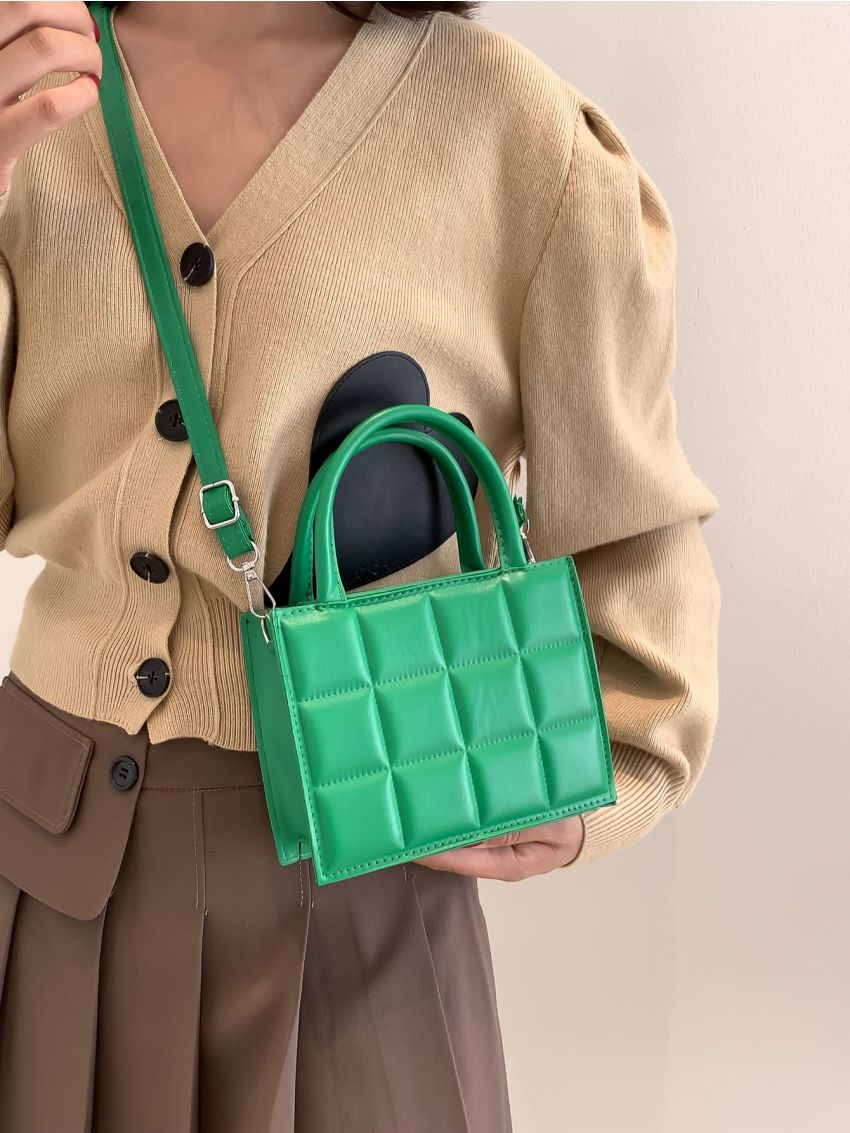 Mini Quilted Detail Double Handle Square Bag