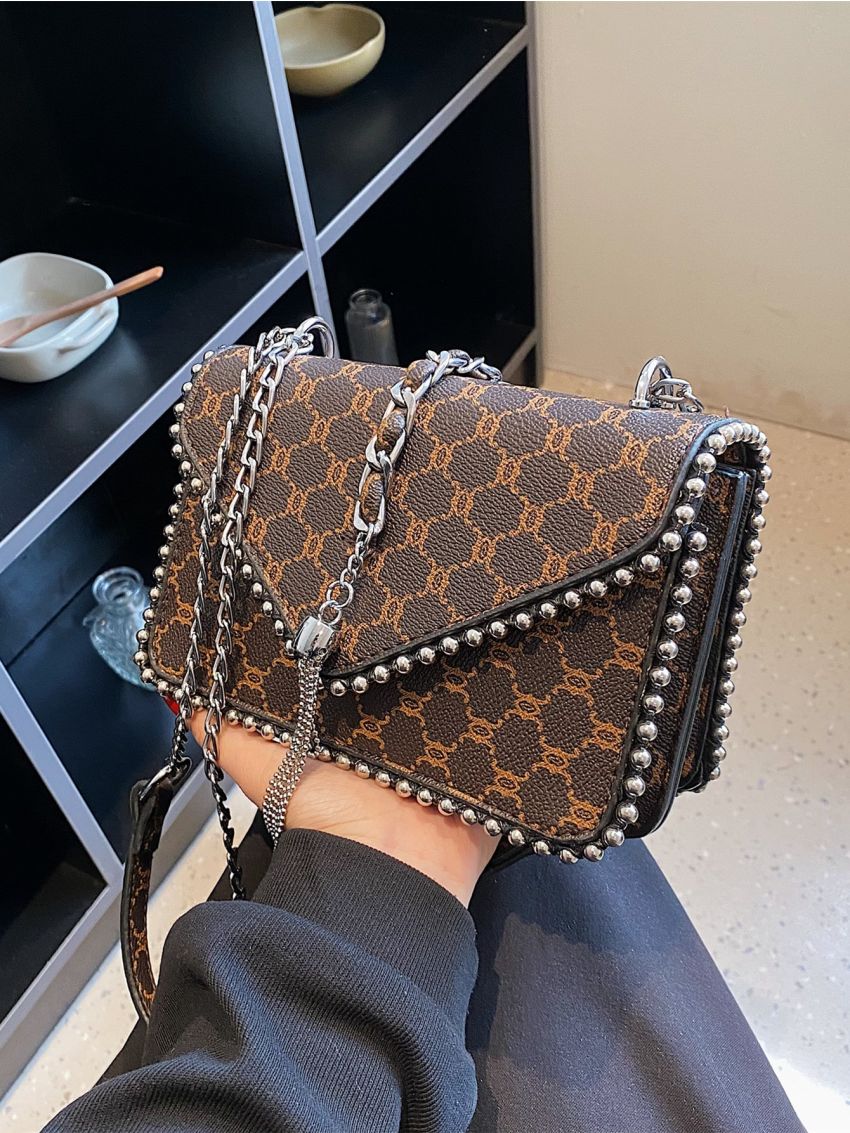 Mini Studded Decor Flap Chain Square Bag