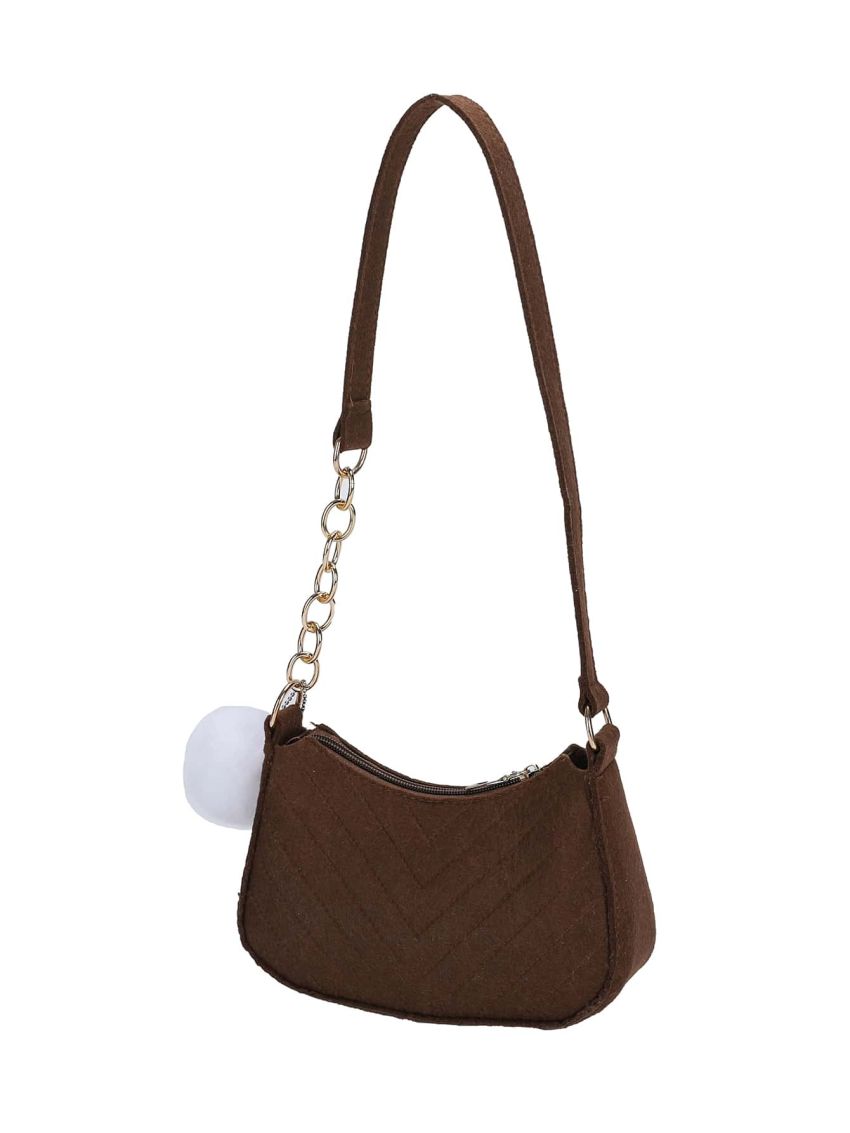 Chevron Pom Pom Decor Hobo Bag