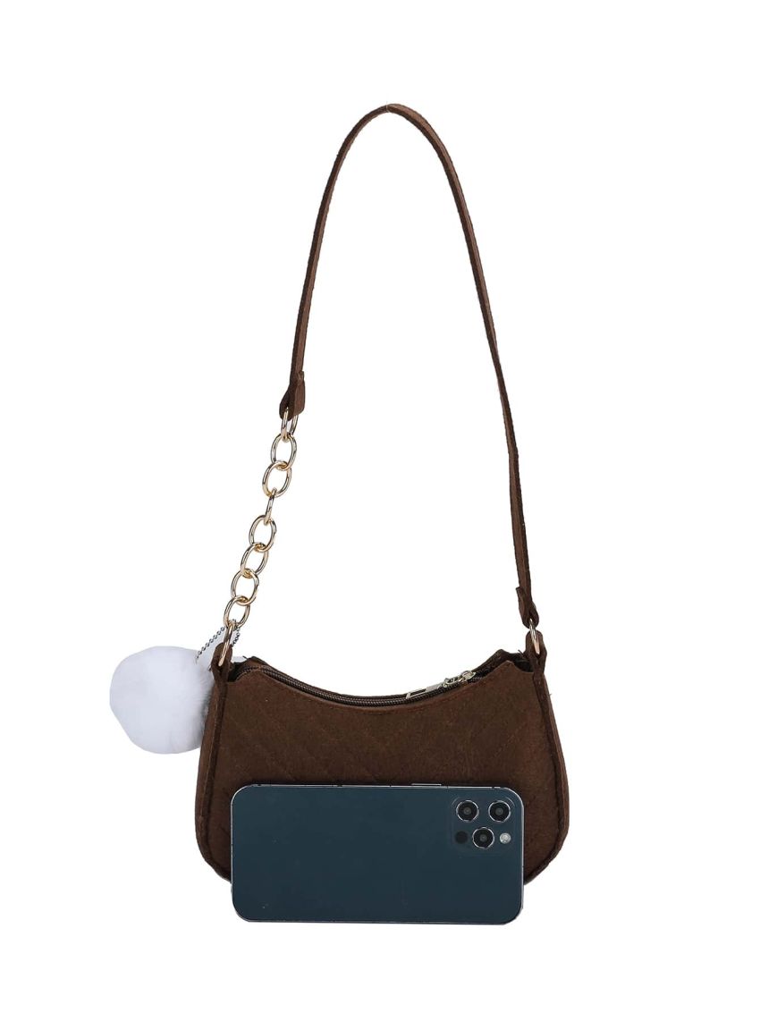 Chevron Pom Pom Decor Hobo Bag