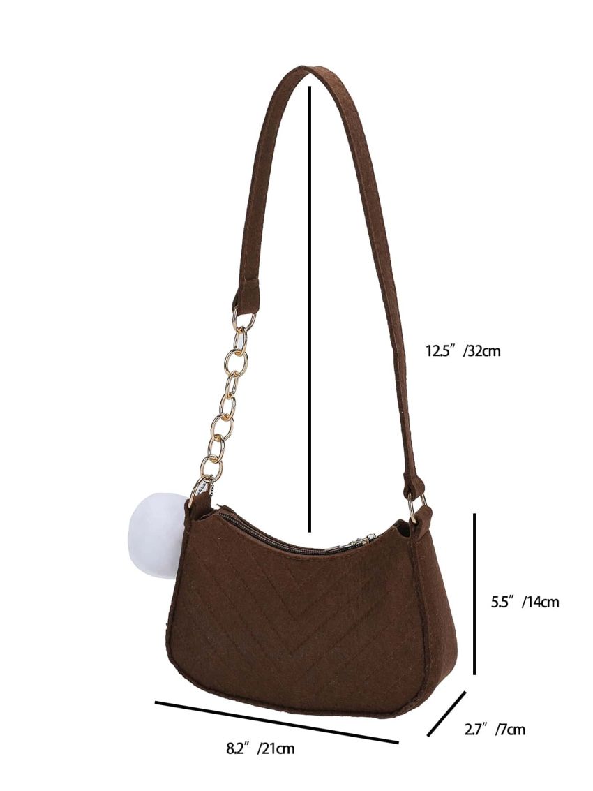 Chevron Pom Pom Decor Hobo Bag