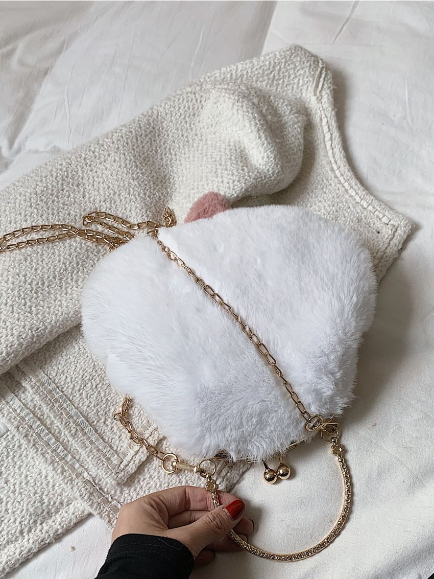 Two Tone Kiss Lock Fuzzy Chain Novelty Bag