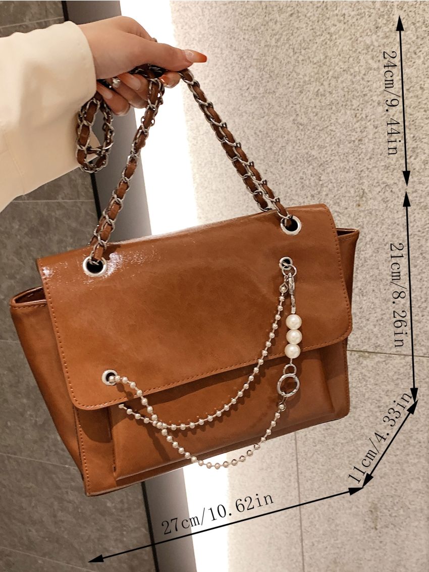 Faux Pearl Decor Flap Chain Square Bag