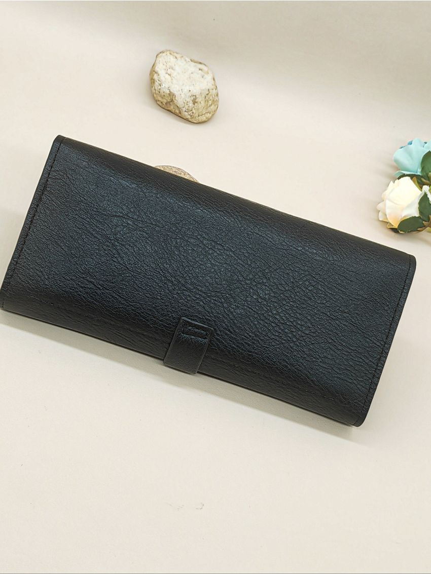 Studded Decor Snap Button Long Wallet