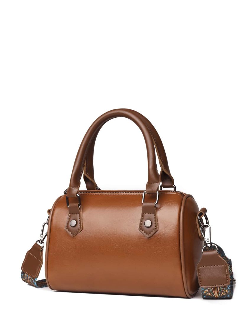 Geometric Strap Double Handle Boston Bag