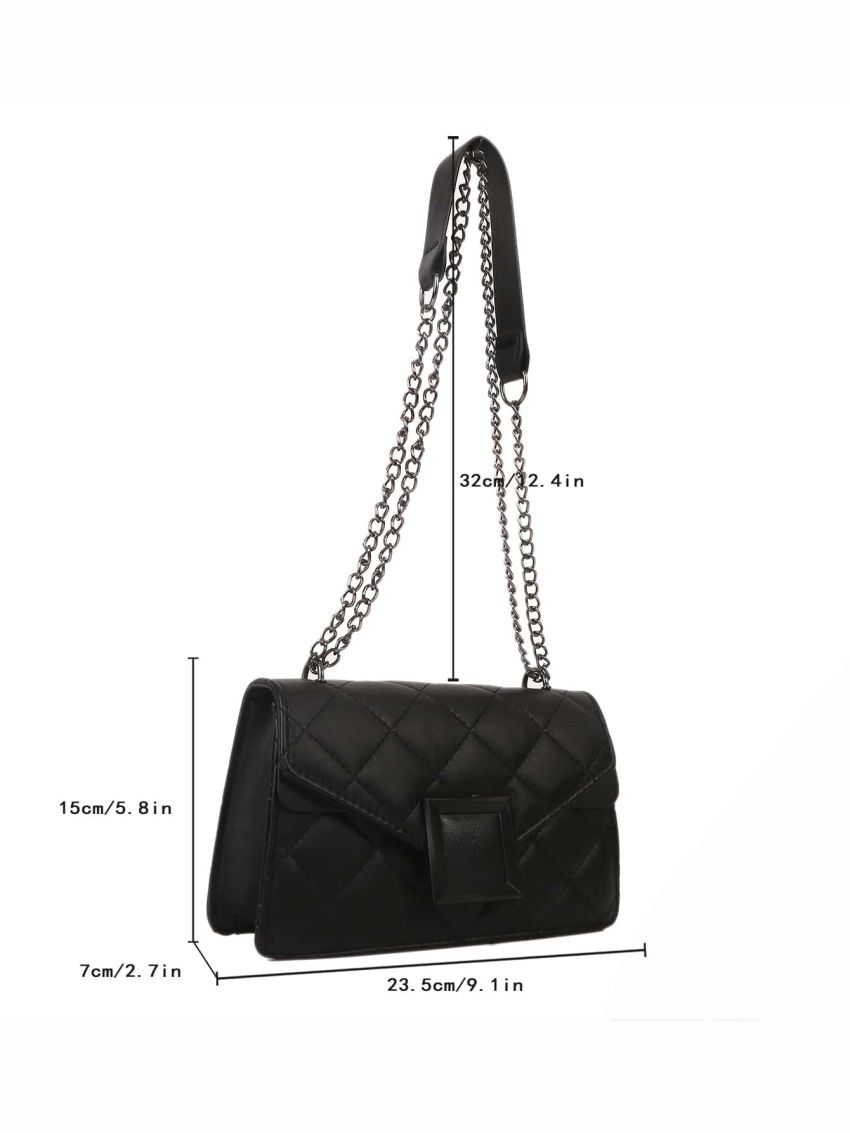 Quilted Detail Metal Decor Chain Flap Square Bag