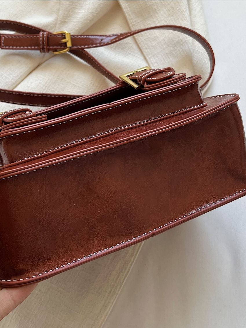 Buckle & Studded Decor Flap Square Bag