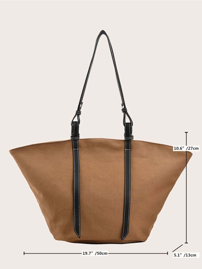 Contrast Tape Large Capacity Shoulder Tote Bag