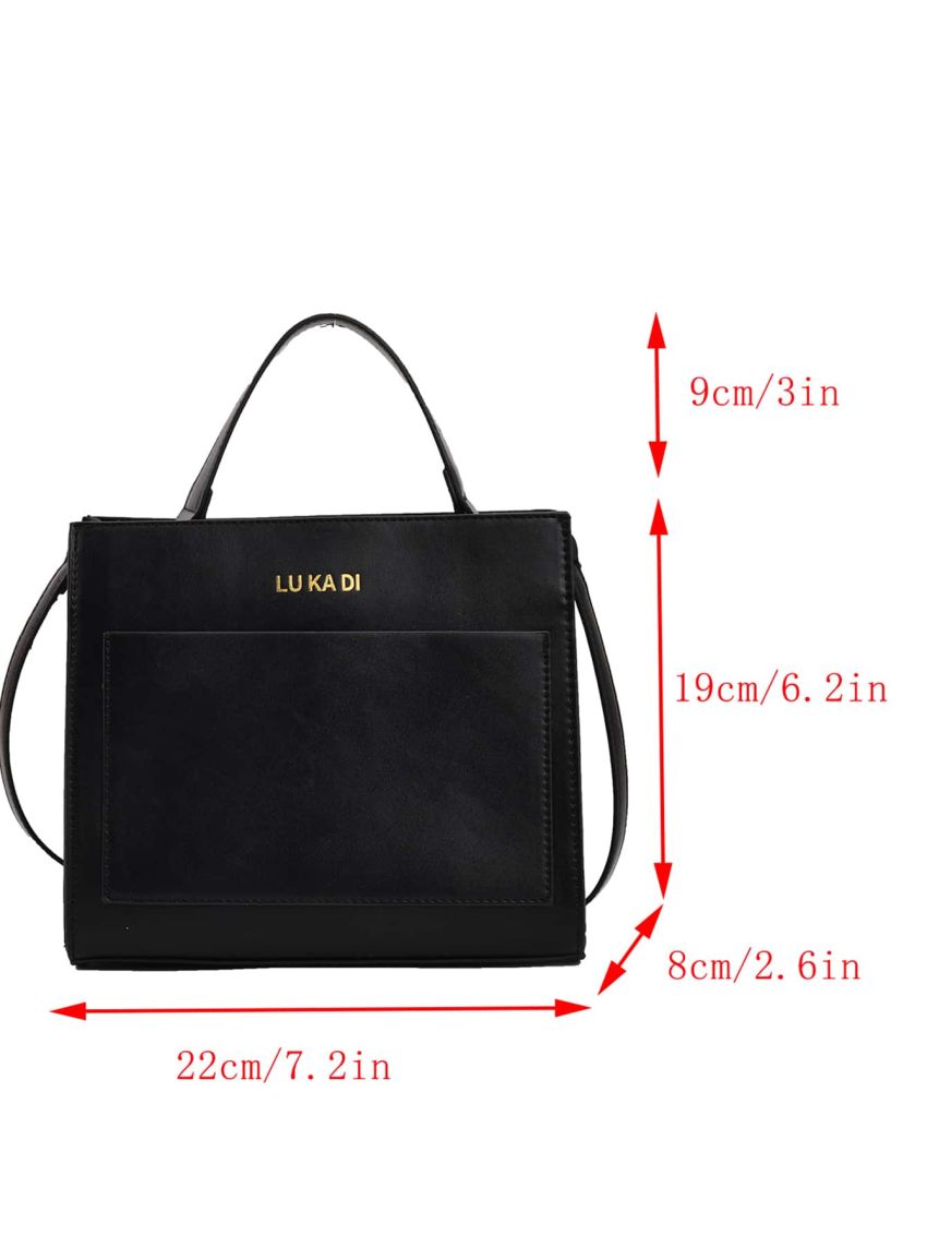 Letter Graphic Double Handle Square Bag