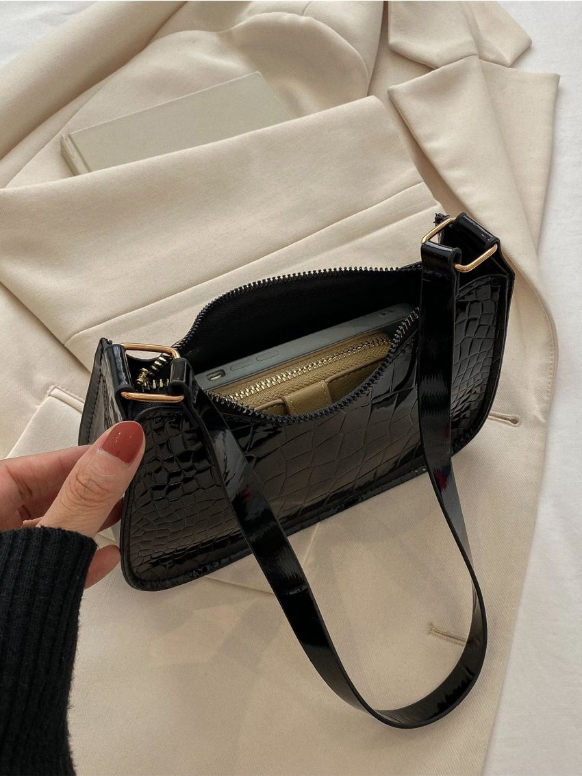 Mini Crocodile Embossed Baguette Bag