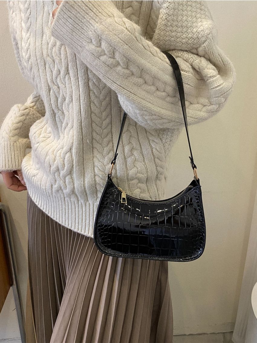 Mini Crocodile Embossed Baguette Bag