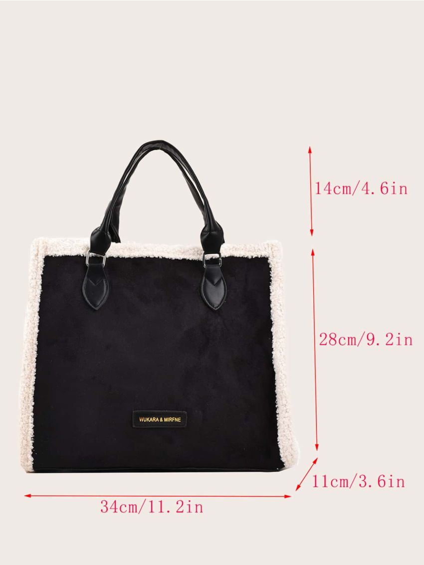 Contrast Fluffy Patch Detail Top Handle Bag