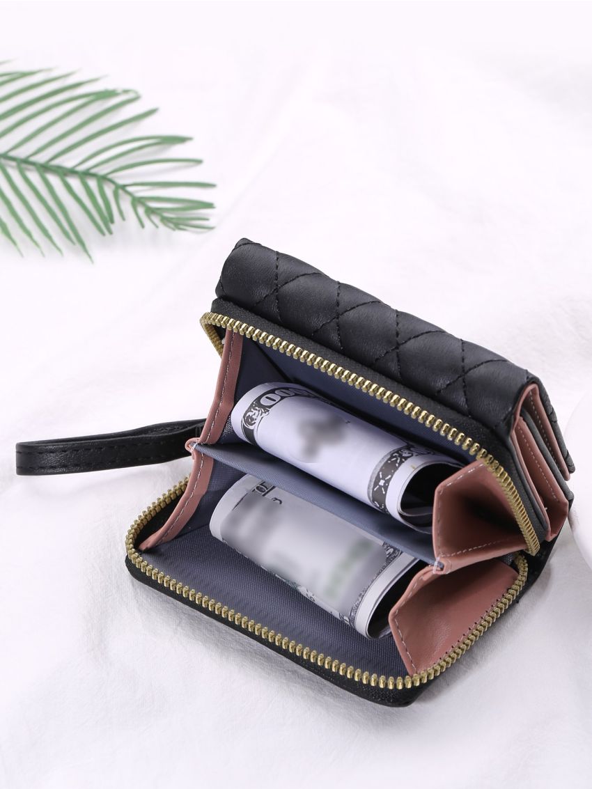 Quilted Metal Decor Small Wallet