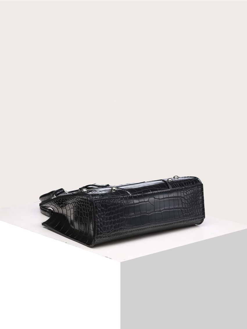 Crocodile Embossed Double Handle Square Bag